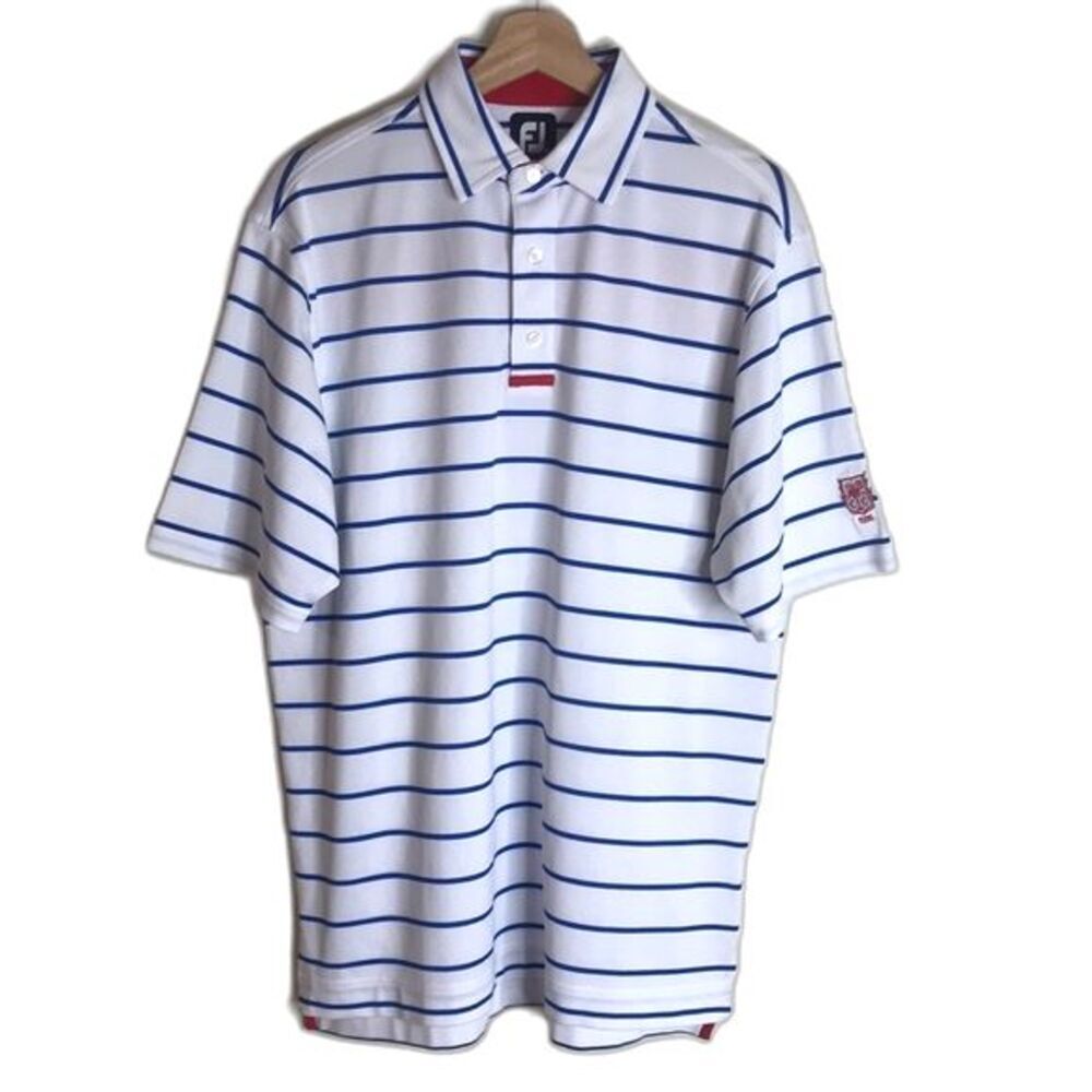 FootJoy Polo Men's Striped Golf Shirt White Blue Size M